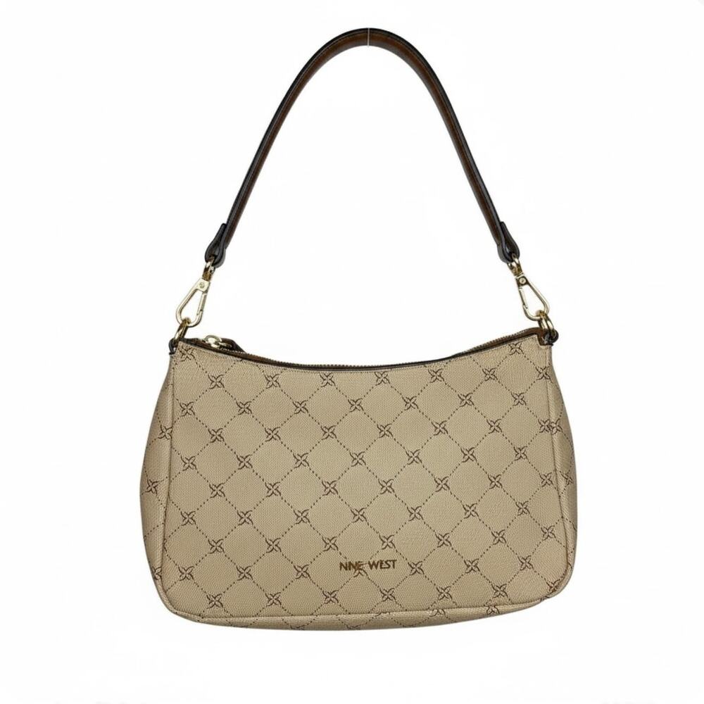Y2K Vintage Nine West Monogram Cream Brown Shoulder Bag Baguette Bag